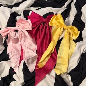 SHEIN Satin Bow Headbands in Wine Red, Pale Pink, And Bright Yellow